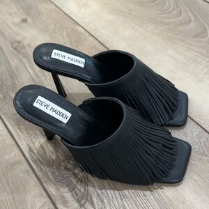 Steve Madden Black Fringe Mules